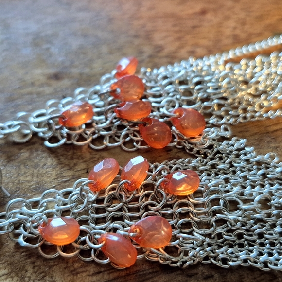 Chandelier Silver and Orange Dangle Earrings - Picture 2 of 9